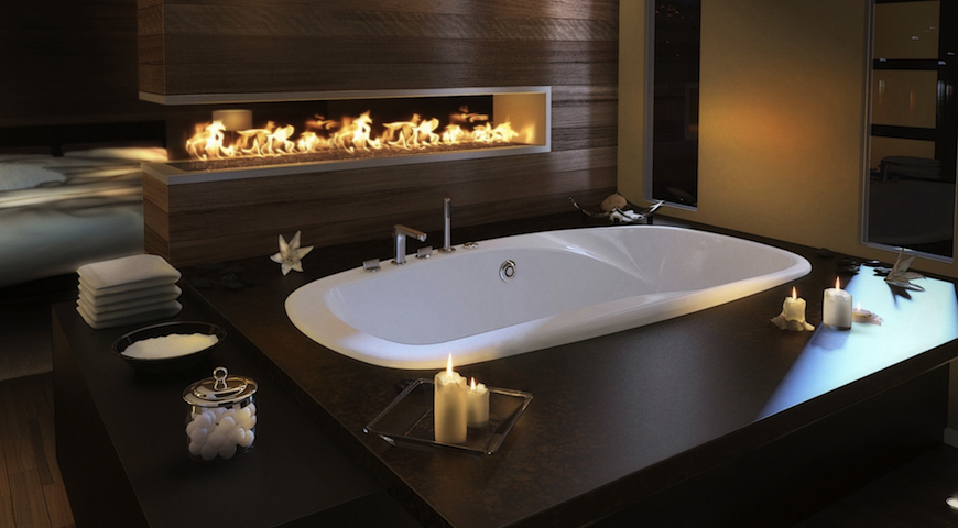 How to Spruce Up Luxury Bathrooms with Fireplaces ➤To see more Luxury Bathroom ideas visit us at www.luxurybathrooms.eu #luxurybathrooms #homedecorideas #bathroomideas @BathroomsLuxury