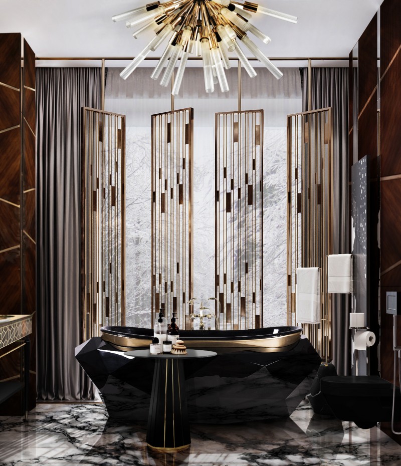 Master Bathroom Ideas To Incorporate In Your Next Design. This bathroom design includes the Diamond Bathtub, Tortoise Washbasin, Diamond Towel Rack, Shield Mirror.