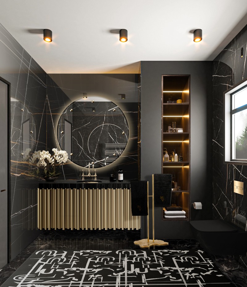 This bathroom design includes, the Symphony Single Washbasin, Eden Towel Rack, Glimmer Mirror.
