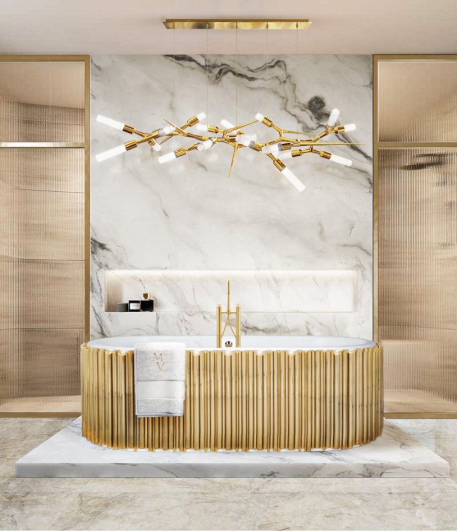 Lighting Ideas for a golden master bathroom design.