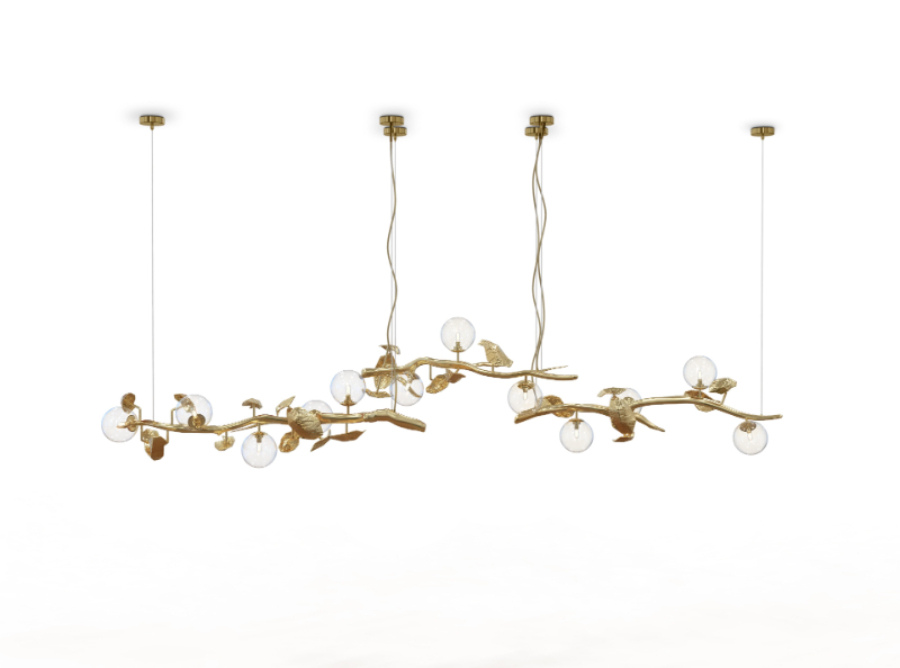 Lighting Ideas for own private oasis, this is the Hera Suspension Lamp with a structure in a Casted Brass, Polished Brass and a Frosted.