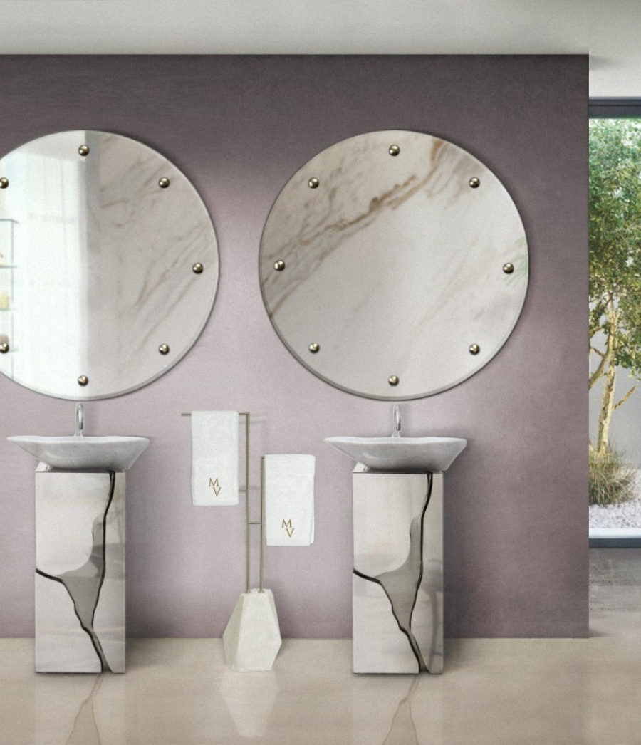 Master Bathroom Design with two freestandings and two mirrors.