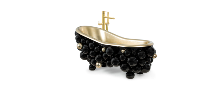 Modern bathroom designs, this is the Newton Bathtub with a structure in a black and golden tones.