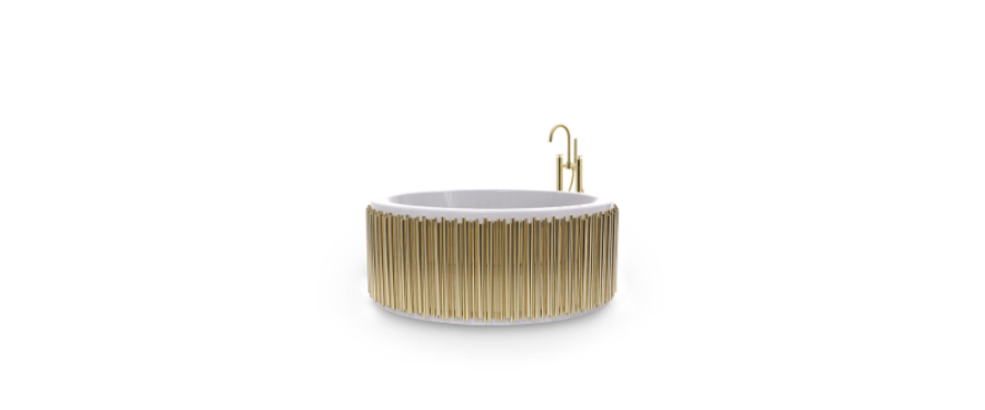 Modern bathroom design with the Symphony Bathtub with Gold-plated brass Tubes.
