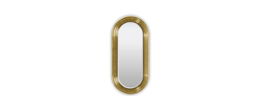 Modern Bathroom Designs with the Colosseum Mirror structure is made of polished brass tubing.