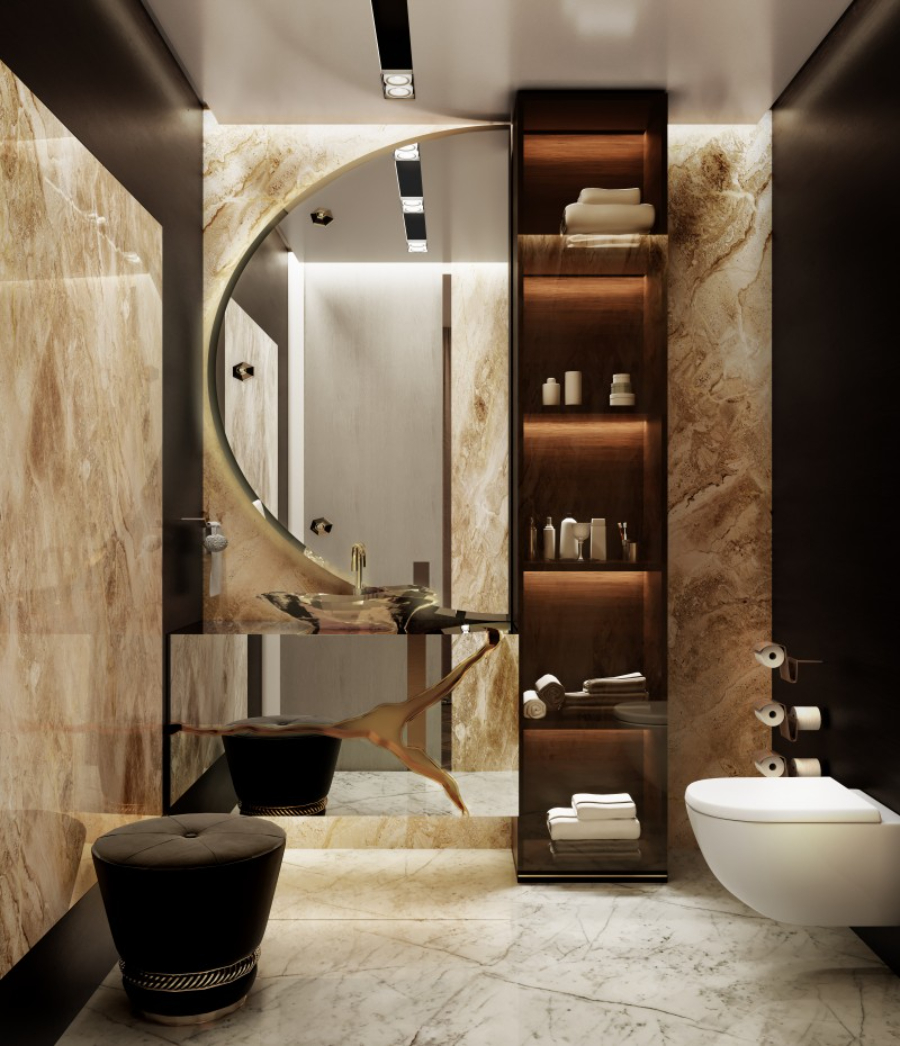 Bathroom Inspiration with a mirror and a suspension cabinet