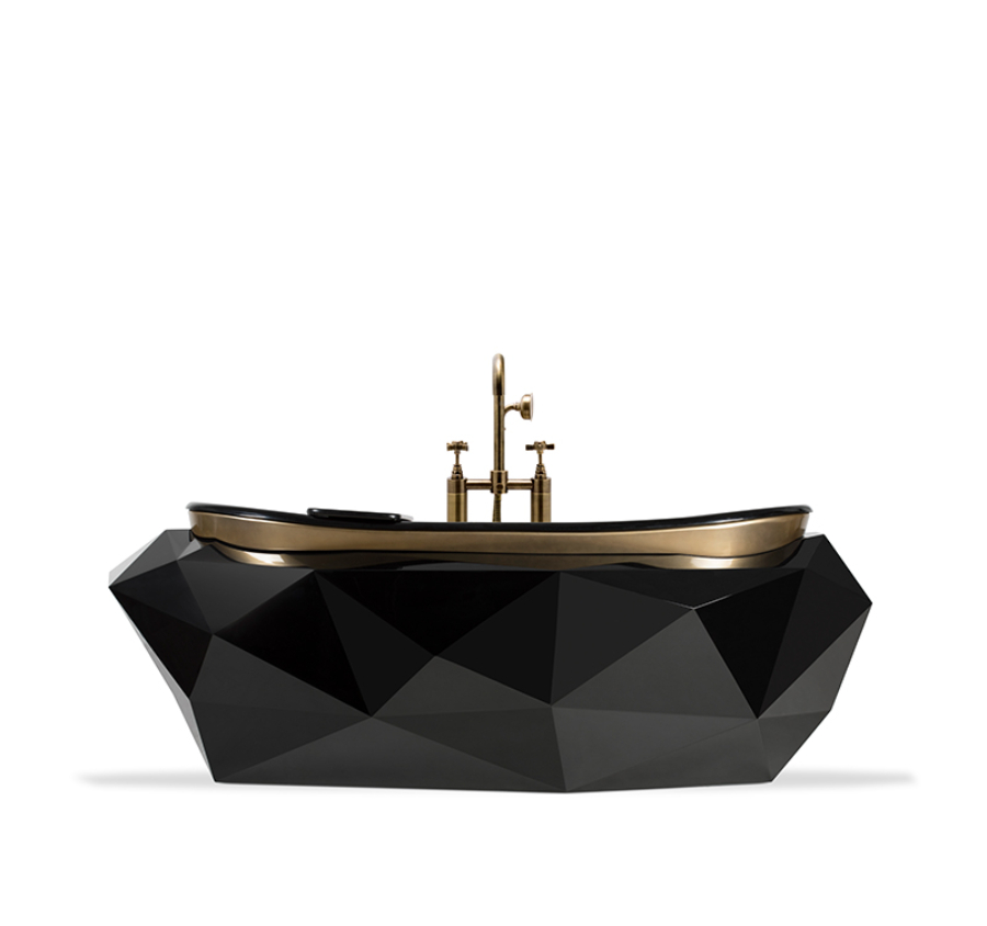 Bathroom Inspiration with a Diamond Bathtub, that features a wooden structure finished in a high gloss black varnish
