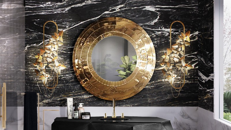 Lighting Ideas That Will Revolutionize Your Bathroom Design Luxury Bathroom with Black and Gold Tones and Astonishing Lamps