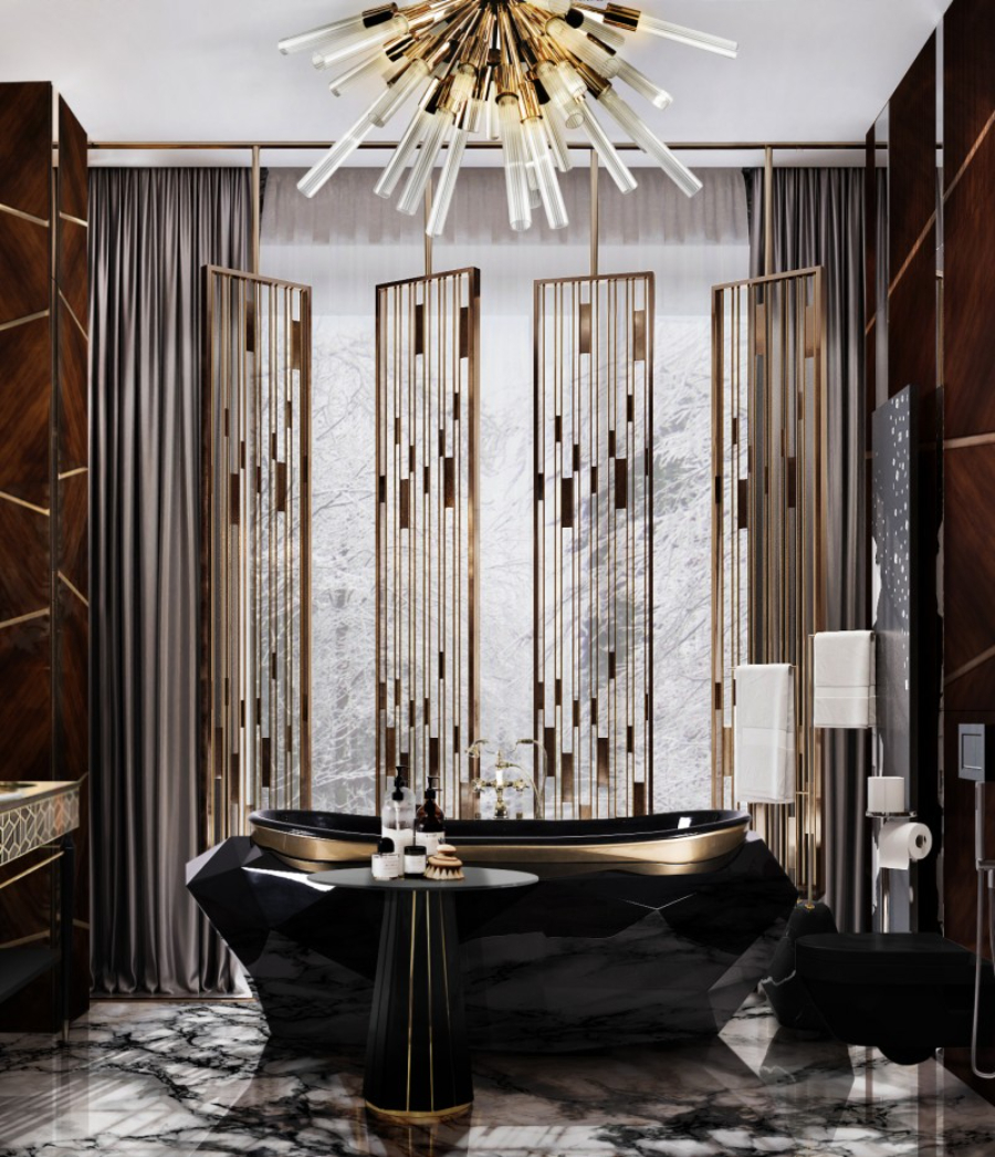 Master Bathroom Ideas To Build Your Private Oasis Diamond Faux Marble Bathtub and Tortoise Washbasin
