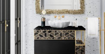 Luxury Bathrooms Vanities That Impress Tortoise Suspension Cabinet Terrazzo Bathroom Golden Details Marble