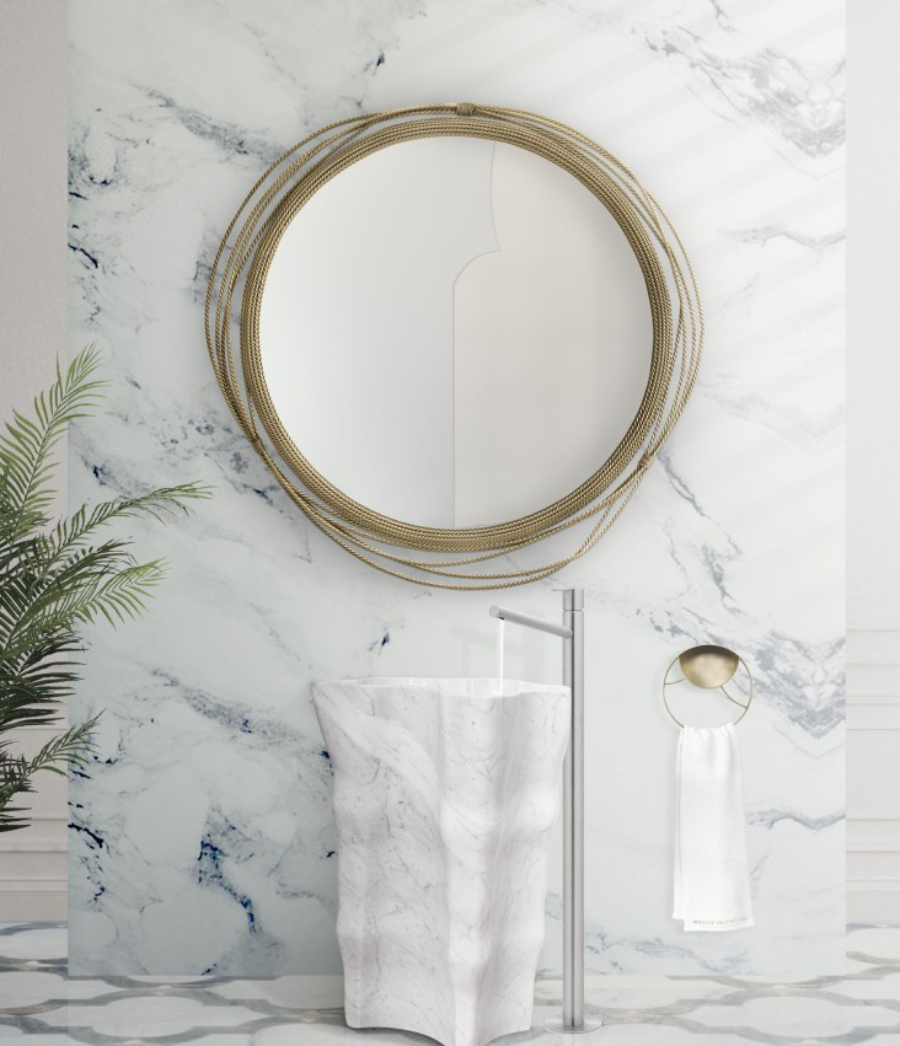 Luxury Bathrooms White Palette That Will Blow Your Mind Eden Stone Pedestal Sink Luxury Bathroom Kayan Mirror