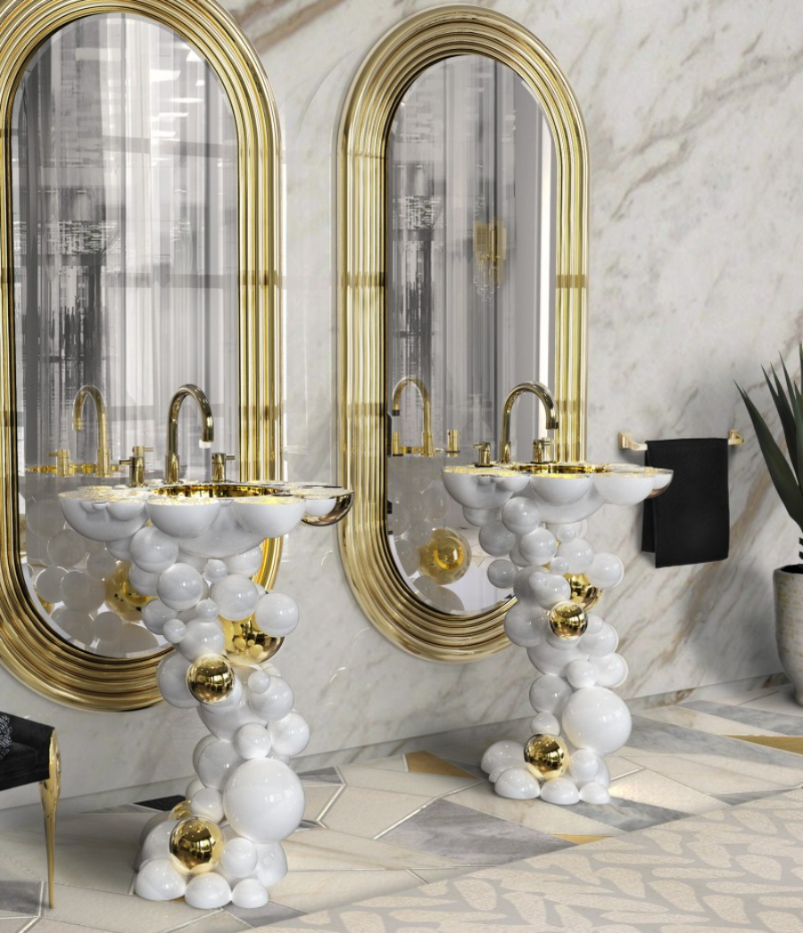 Luxury Bathrooms White Palette That Will Blow Your Mind Newton Pedestal Sink White and Gold Marble Wall