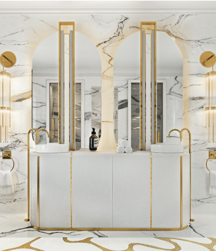 Luxury Bathrooms White Palette That Will Blow Your Mind White and Gold Luxury Bathroom White Darian Bathroom Vanity
