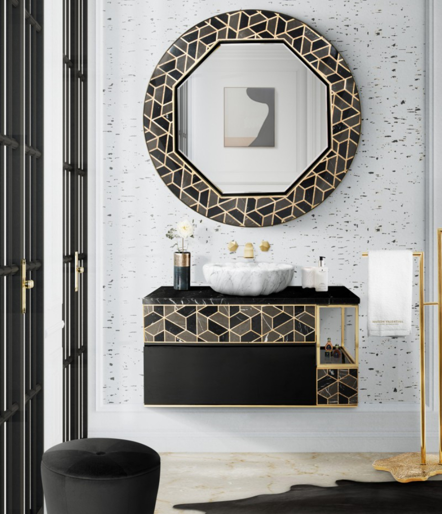 Small Bathroom Designs How To Achieve A Perfect Oasis Tortoise Suspension Cabinet and Mirror Luxury Bathroom Terrazzo Ambiance
