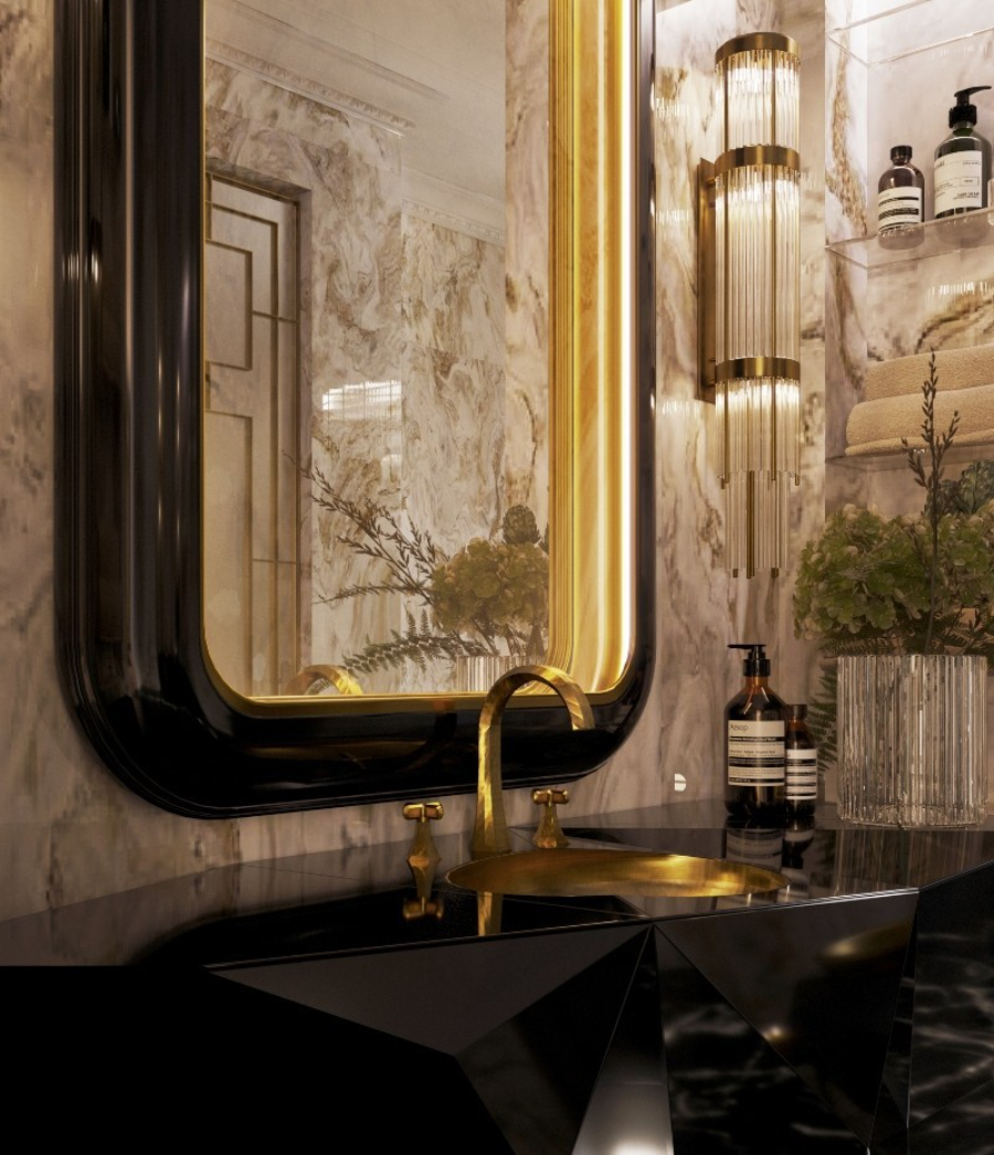 Washbasins To Level Up Your Modern Bathroom Diamond Single Vanity Cabinet Exquisite Shapes Gold Details