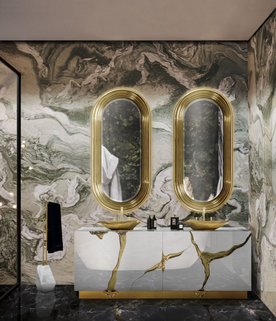 iSaloni 2022 The Brands in the 8th International Bathroom Exhibition Maison Valentina Lapiaz Washbasin Gold Details Marble Bathroom